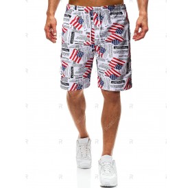 American Flag Letters Print Beach Shorts - L