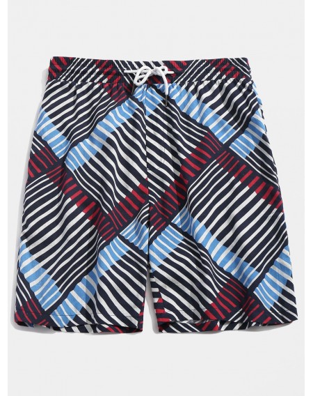 Stripe Print Drawstring Beach Shorts - 2xl