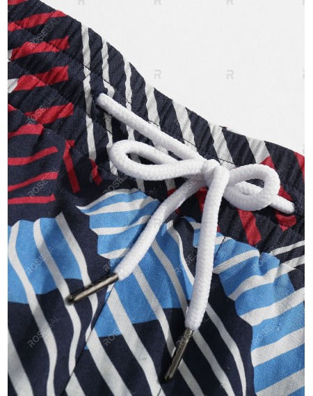 Stripe Print Drawstring Beach Shorts - 2xl