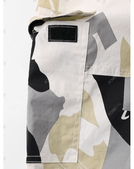 Letter Camouflage Print Multi-pocket Cargo Shorts - M