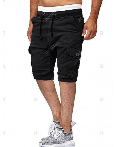 Solid Color Pocket Design Casual Shorts - L