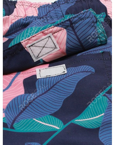 Leaves Print Back Pocket Beach Shorts - 2xl