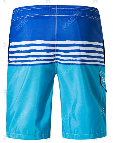 Applique Striped Elastic Drawstring Beach Shorts - M