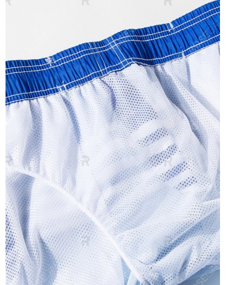 Applique Striped Elastic Drawstring Beach Shorts - M