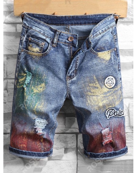 Pigment Painting Casual Jeans Shorts - 38