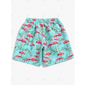 Flamingo Leaf Print Beach Shorts - M