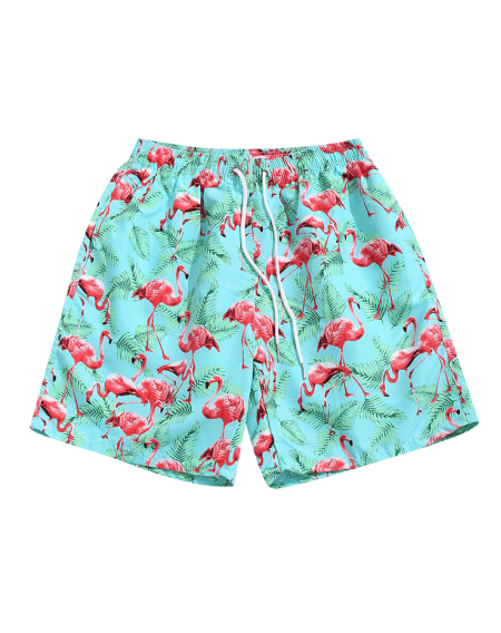 Flamingo Leaf Print Beach Shorts - M