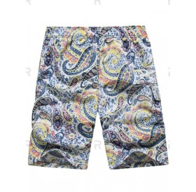 Paisley Print Elastic Drawstring Board Shorts - L