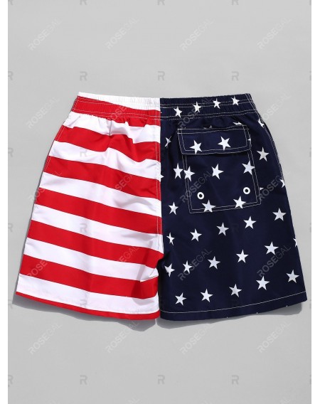 American Flag Print Elastic Board Shorts - S