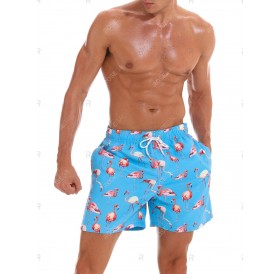 Back Pocket Flamingo Print Beach Shorts - 3xl