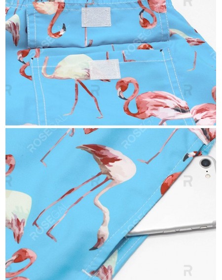 Back Pocket Flamingo Print Beach Shorts - 3xl