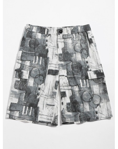Old Annual Ring Print Zipper Fly Shorts - M