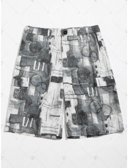 Old Annual Ring Print Zipper Fly Shorts - M
