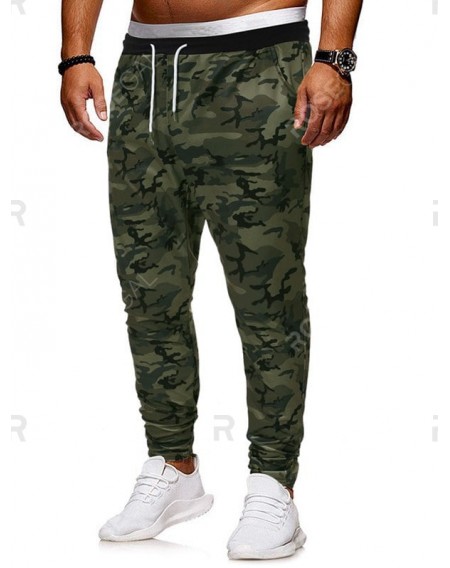 Camouflage Printed Asymmetric Zip Pocket Drawstring Pants - 2xl