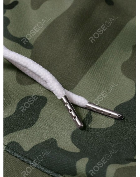 Camouflage Printed Asymmetric Zip Pocket Drawstring Pants - 2xl