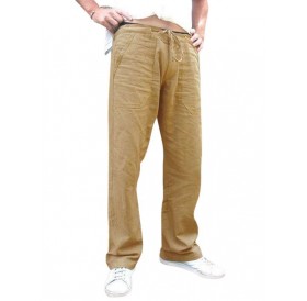 Plain Drawstring Casual Straight Pants - Xl