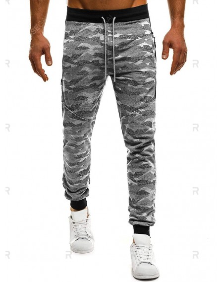 Camouflage Print Color Block Spliced Sport Jogger Pants - L