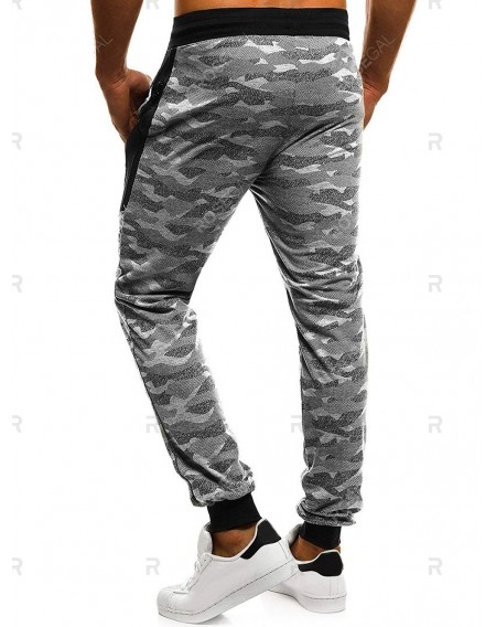 Camouflage Print Color Block Spliced Sport Jogger Pants - L