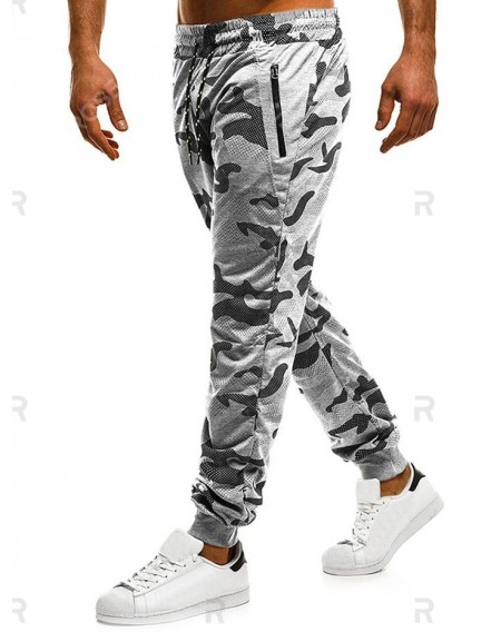 Zip Pockets Camouflage Pindot Print Jogger Pants - 2xl