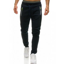 Zipper Design Drawstring Casual Pants - M