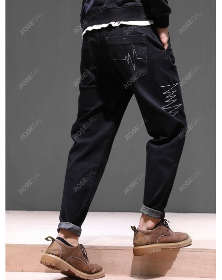 Casual Zigzag Seam Design Dark Jeans - 38