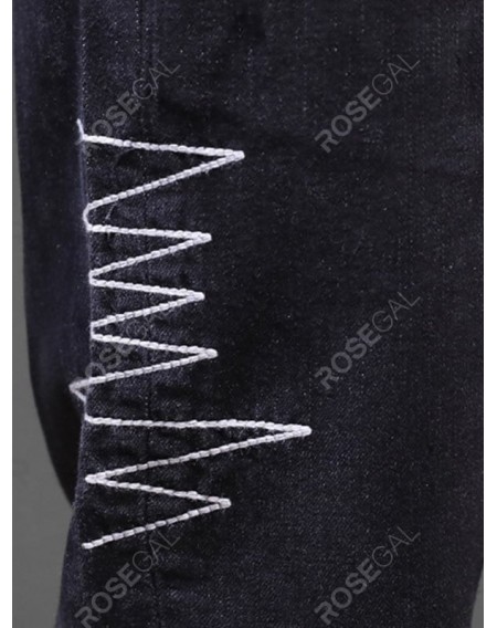 Casual Zigzag Seam Design Dark Jeans - 38