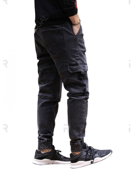Denim Cargo Pockets Joggers Jeans - L
