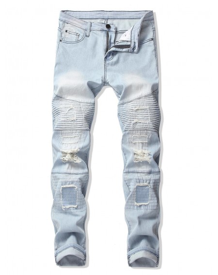 Patchworks Ripped Decoration Casual Jeans - 38