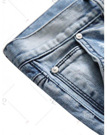 Button Fly Zipper Decoration Ripped Jeans - 36