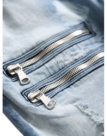 Button Fly Zipper Decoration Ripped Jeans - 36