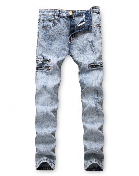 Zipper Decoration Leisure Ripped Jeans - 38