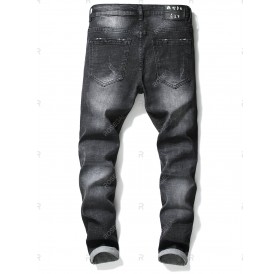 Ripped Hole Skull Patchwork Slimming Jeans - 36