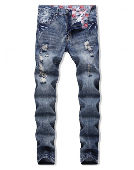 Ripped Design Cuffed Casual Jeans - 38