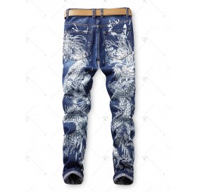 Animal Print Casual Zip Fly Jeans - 34