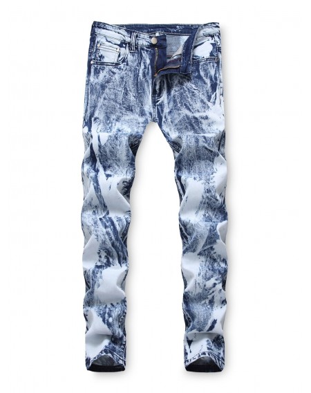 Zip Fly Casual Printed Jeans - 40