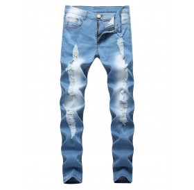 Zipper Fly Decoration Ripped Casual Jeans - 36