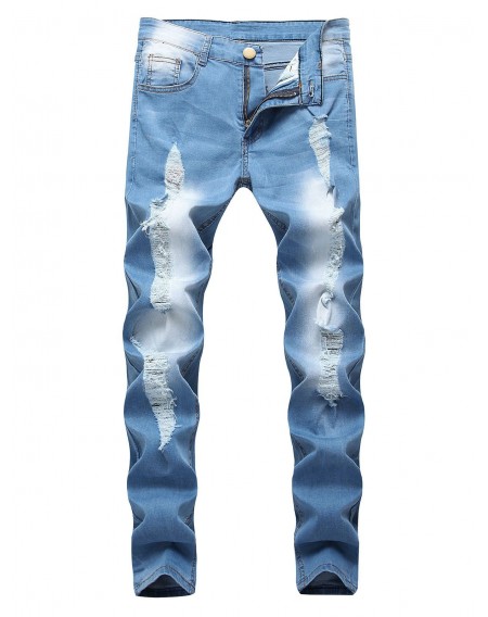 Zipper Fly Decoration Ripped Casual Jeans - 36