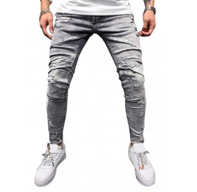 Zipper Decoration Ripped Casual Jeans - Xl