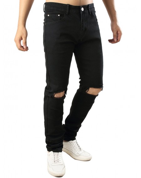 Solid Color Destroyed Casual Jeans - 42