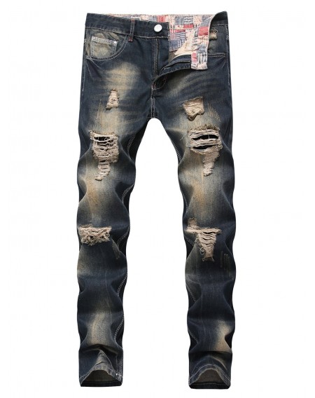 Vintage Style Destroyed Cuff Jeans - 40