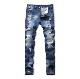 Zipper Fly Ripped Decoration Jeans - 42