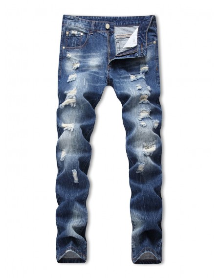 Zipper Fly Ripped Decoration Jeans - 42
