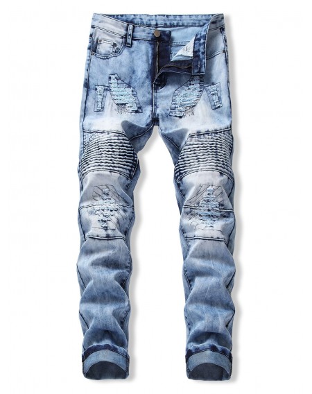 Drape Panel Ripped Design Flanging Jeans - 38