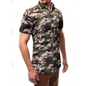 Short Sleeves Camouflage Print Panel Shirt - L