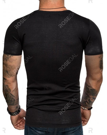 Contrast Stripe Patch Crew Neck Casual T Shirt - 2xl