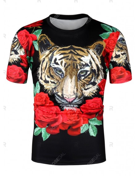 Tiger Rose Pattern Short Sleeves T-shirt - 2xl