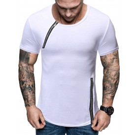 Zipper Decoration Casual Short Sleeves T-shirt - M