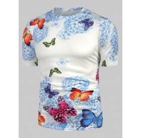 Floral Butterfly Print Short Sleeve T Shirt - Xl