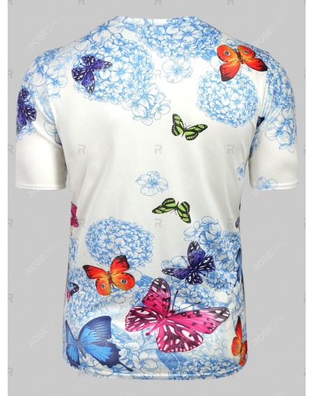 Floral Butterfly Print Short Sleeve T Shirt - Xl