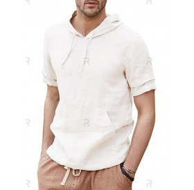 Solid Color Kangaroo Pocket Hooded T-shirt - L